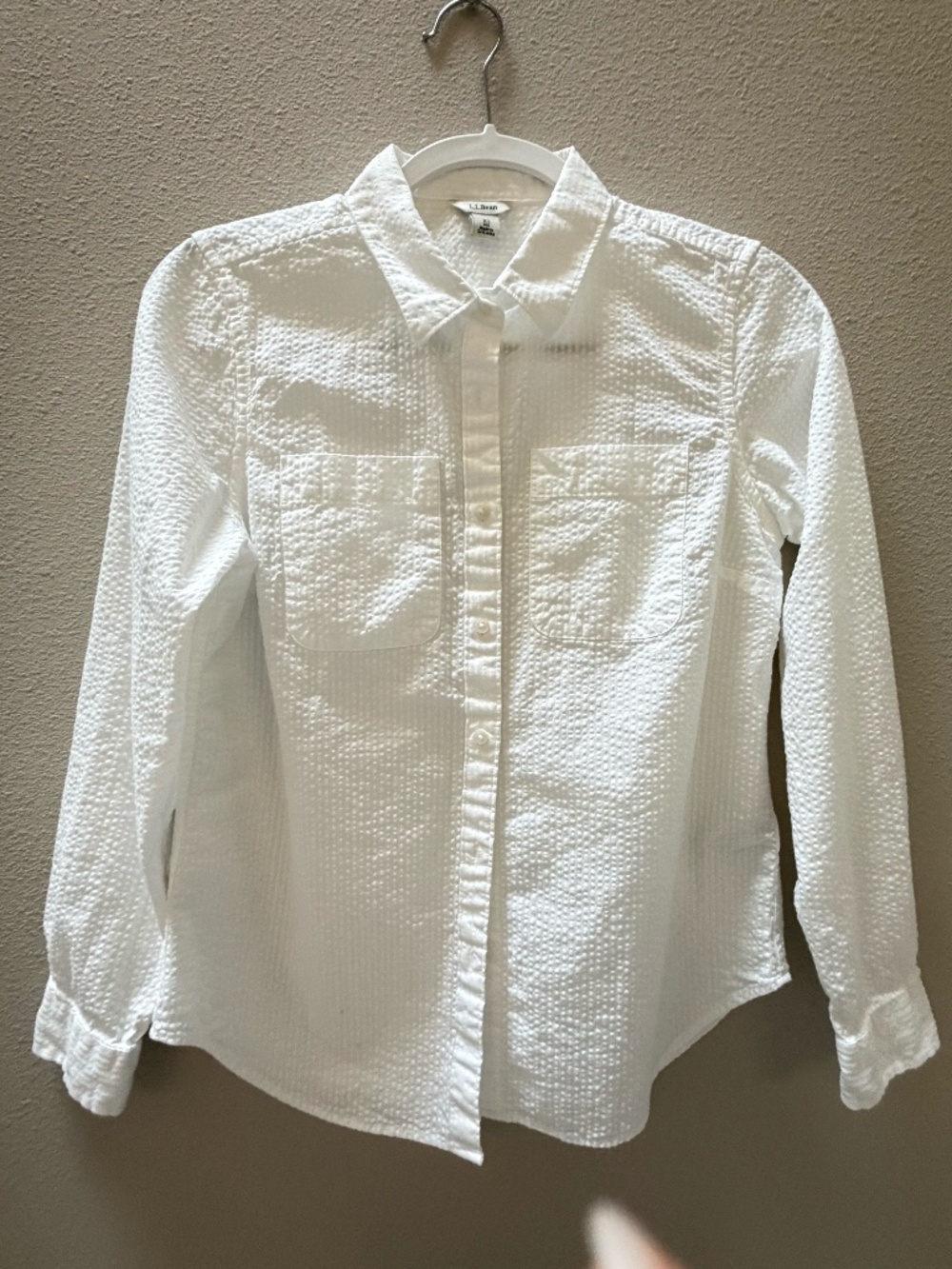 LL Bean White Seersucker shirt